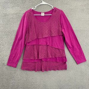 Adrian Dilafield Zig Zag Layered Women L Pink Long Sleeve Top‎